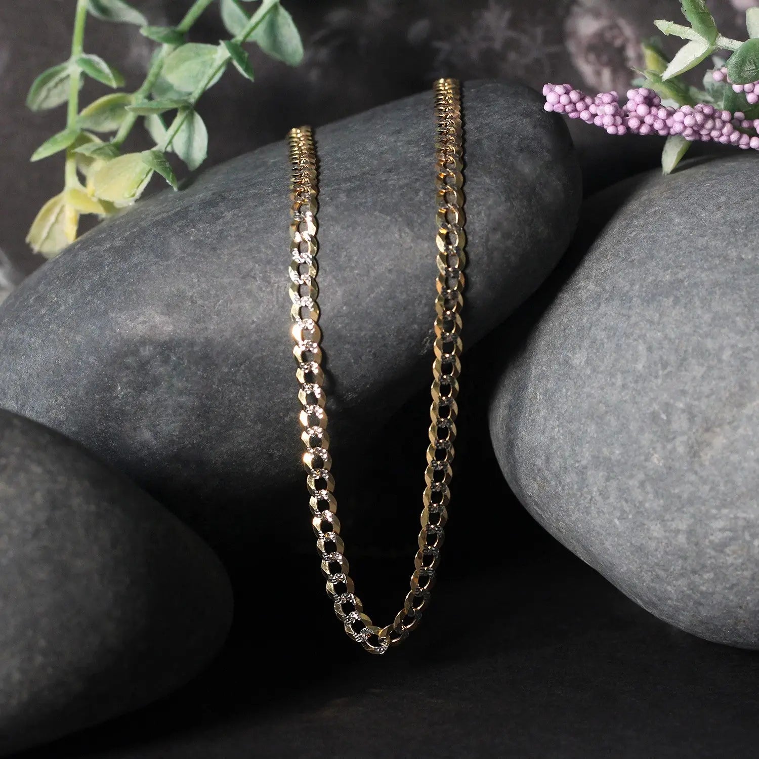 14k Two Tone Gold Pave Curb Chain (3.60 mm) RCJ Chains  CELESTIA LUXE JEWELLERS