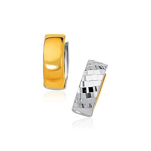 14k Two-Tone Gold Polished and Textured Hoop Style Earrings RCJ Earrings  CELESTIA LUXE JEWELLERS