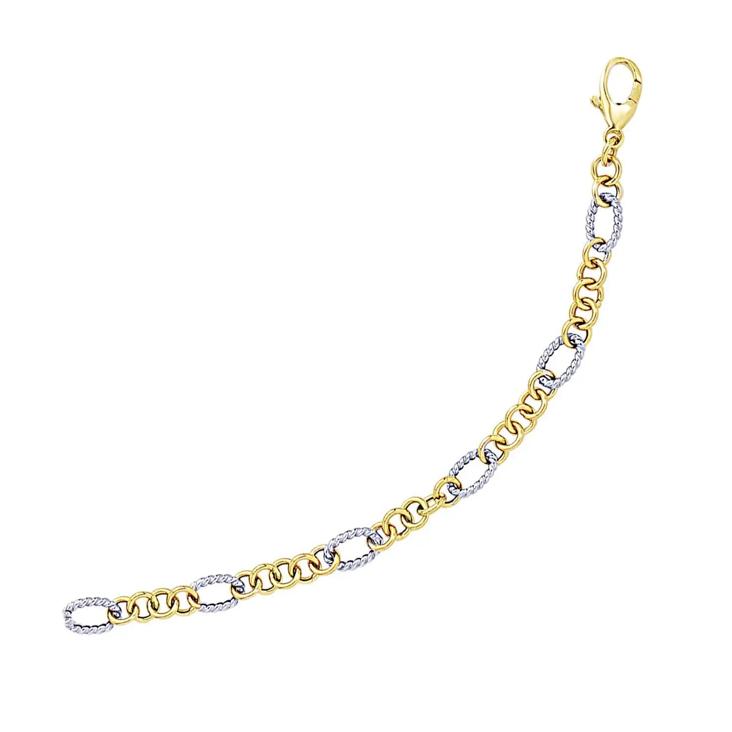 14k Two-Tone Gold Rope Motif Oval and Round Link Chain Bracelet (8.80 mm) RCJ Bracelets  CELESTIA LUXE JEWELLERS