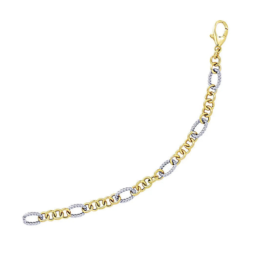 14k Two-Tone Gold Rope Motif Oval and Round Link Chain Bracelet (8.80 mm) RCJ Bracelets  CELESTIA LUXE JEWELLERS