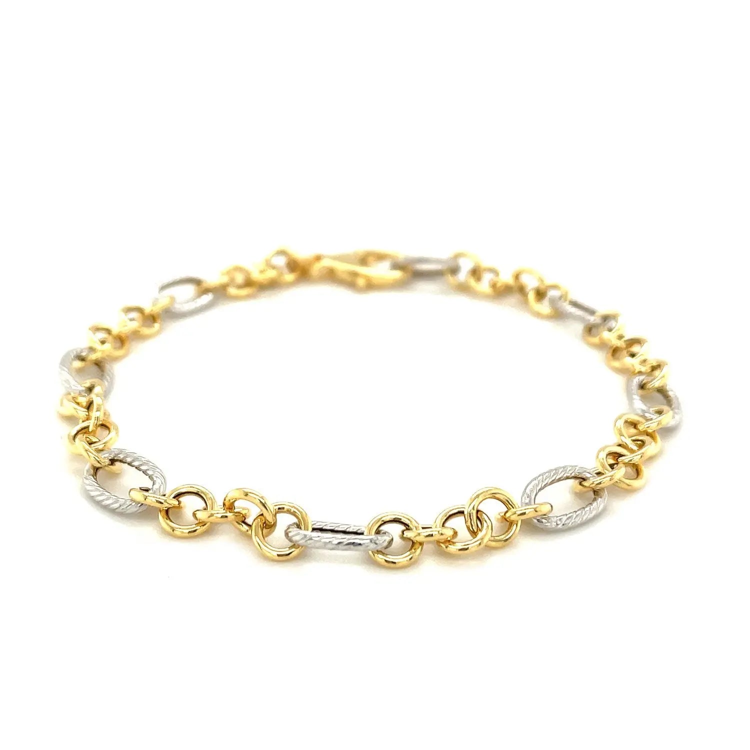 14k Two-Tone Gold Rope Motif Oval and Round Link Chain Bracelet (8.80 mm) RCJ Bracelets  CELESTIA LUXE JEWELLERS