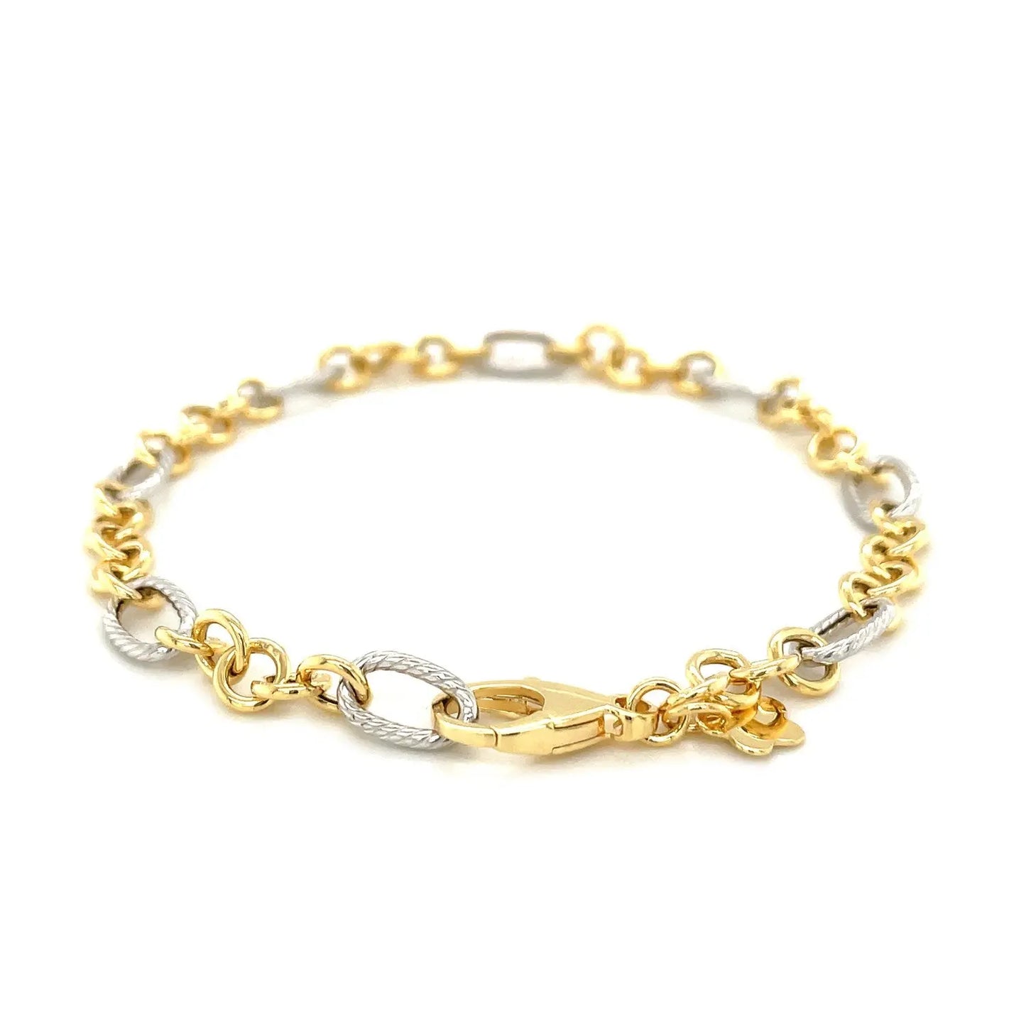 14k Two-Tone Gold Rope Motif Oval and Round Link Chain Bracelet (8.80 mm) RCJ Bracelets  CELESTIA LUXE JEWELLERS