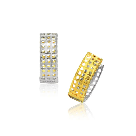 14k Two-Tone Gold Snuggable Earrings with a Mesh Style RCJ Earrings  CELESTIA LUXE JEWELLERS