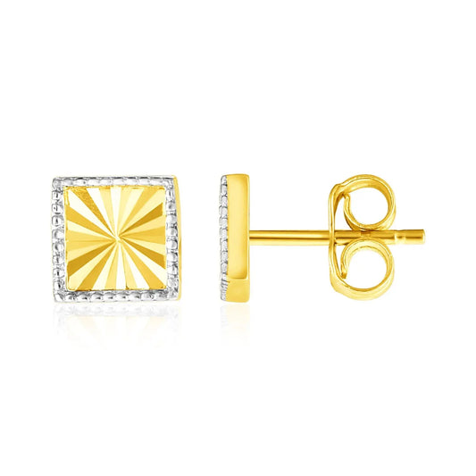 14k Two Tone Gold Textured Square Post Earrings RCJ Earrings  CELESTIA LUXE JEWELLERS
