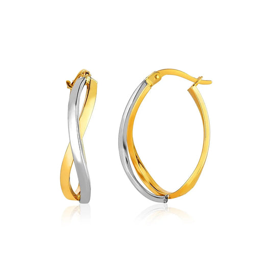 14k Two-Tone Gold Twisted Style Polished Hoop Earrings RCJ Earrings  CELESTIA LUXE JEWELLERS