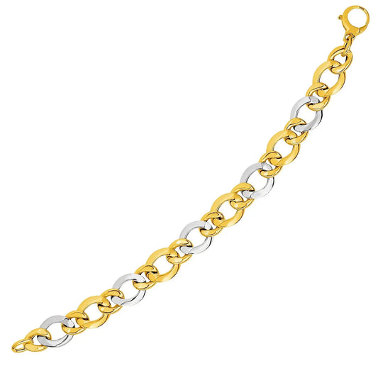 14k Two-Tone Yellow and White Gold Alternating Size Link Bracelet (12.50 mm) RCJ Bracelets  CELESTIA LUXE JEWELLERS