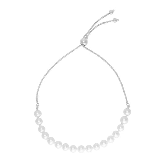 14k White Gold Adjustable Friendship Bracelet with Pearls (5.00 mm) RCJ Bracelets  CELESTIA LUXE JEWELLERS