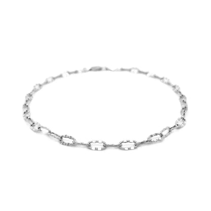 14k White Gold Anklet with Fancy Hammered Oval Links RCJ Anklets  CELESTIA LUXE JEWELLERS