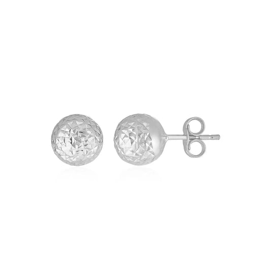 14k White Gold Ball Earrings with Crystal Cut Texture(5mm) RCJ Earrings  CELESTIA LUXE JEWELLERS