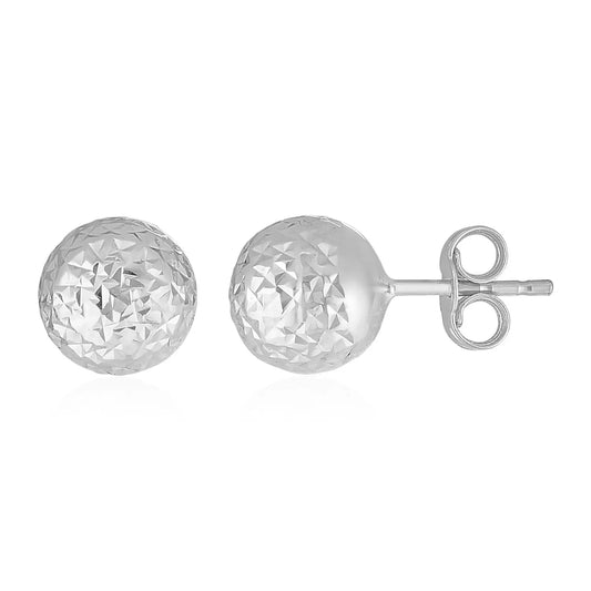 14k White Gold Ball Earrings with Crystal Cut Texture(7mm) RCJ Earrings  CELESTIA LUXE JEWELLERS