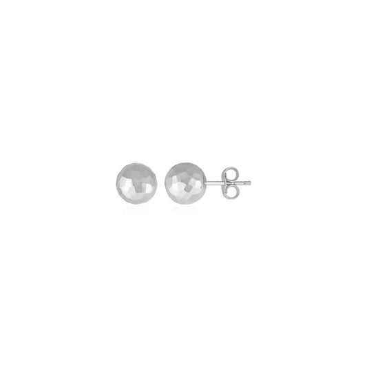 14k White Gold Ball Earrings with Faceted Texture(7mm) RCJ Earrings  CELESTIA LUXE JEWELLERS