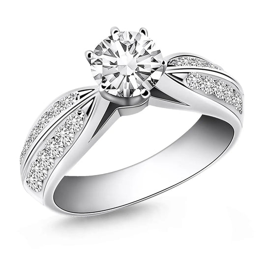 14k White Gold Cathedral Double Row Pave Diamond Engagement Ring RCJ Rings  CELESTIA LUXE JEWELLERS