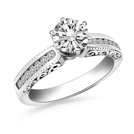 14k White Gold Channel Set Engagement Ring with Engraved Sides RCJ Rings  CELESTIA LUXE JEWELLERS