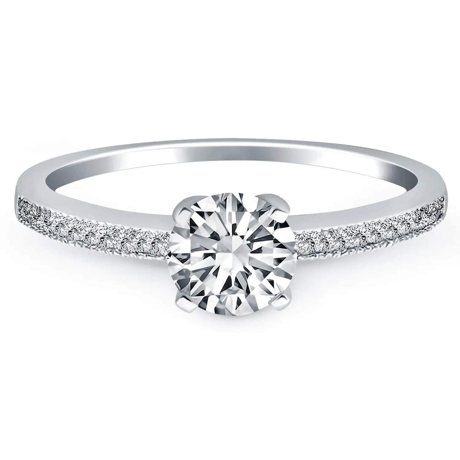 14k White Gold Classic Diamond Pave Solitaire Engagement Ring RCJ Rings  CELESTIA LUXE JEWELLERS