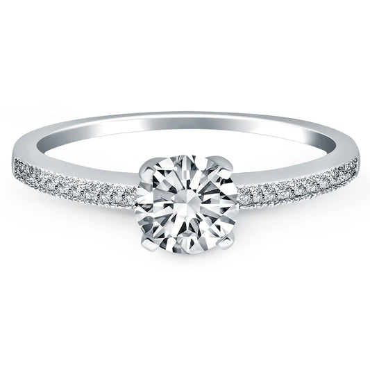 14k White Gold Classic Diamond Pave Solitaire Engagement Ring RCJ Rings  CELESTIA LUXE JEWELLERS