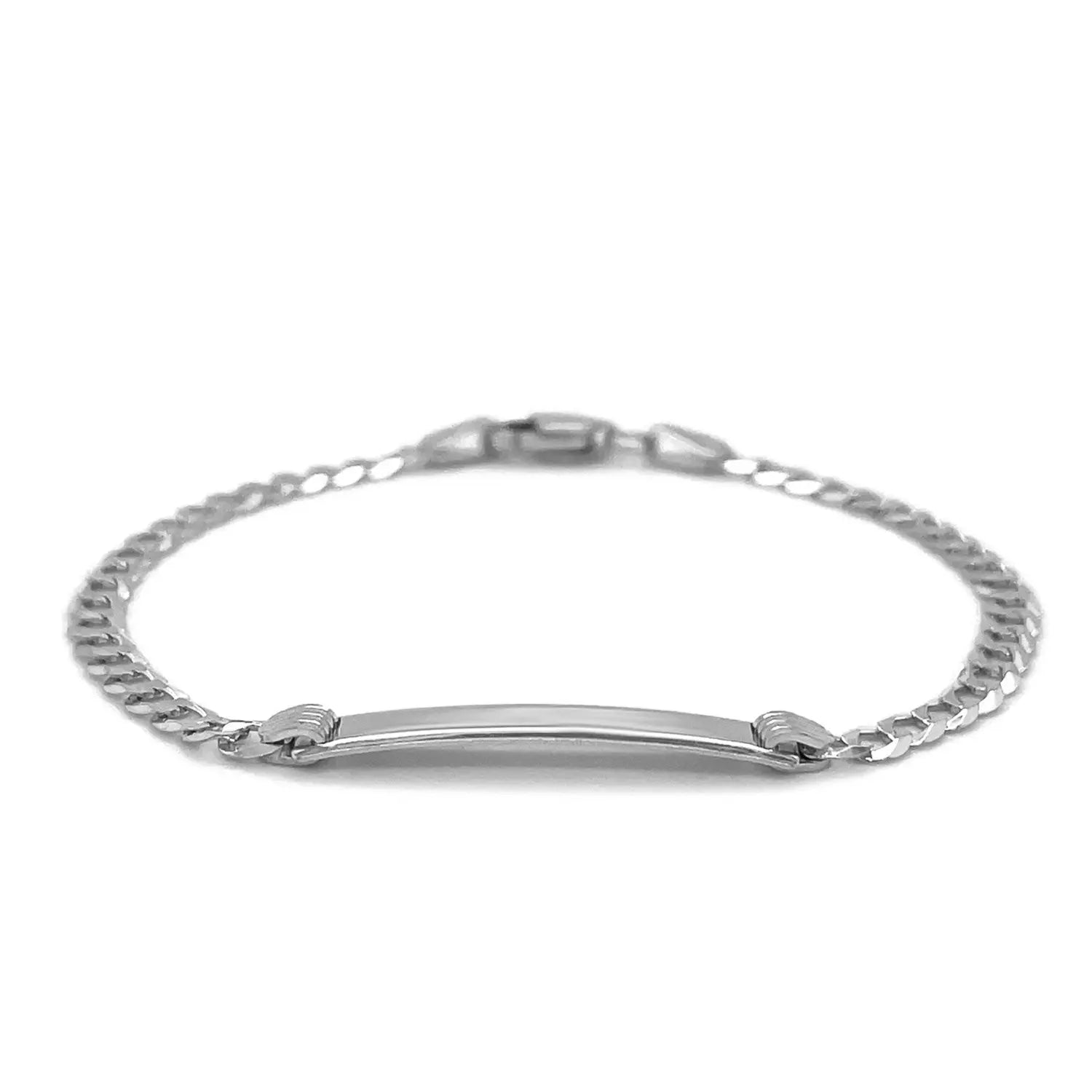 14k White Gold Curb Link Chain Polished Childrens ID Bracelet (3.00 mm) RCJ Bracelets  CELESTIA LUXE JEWELLERS