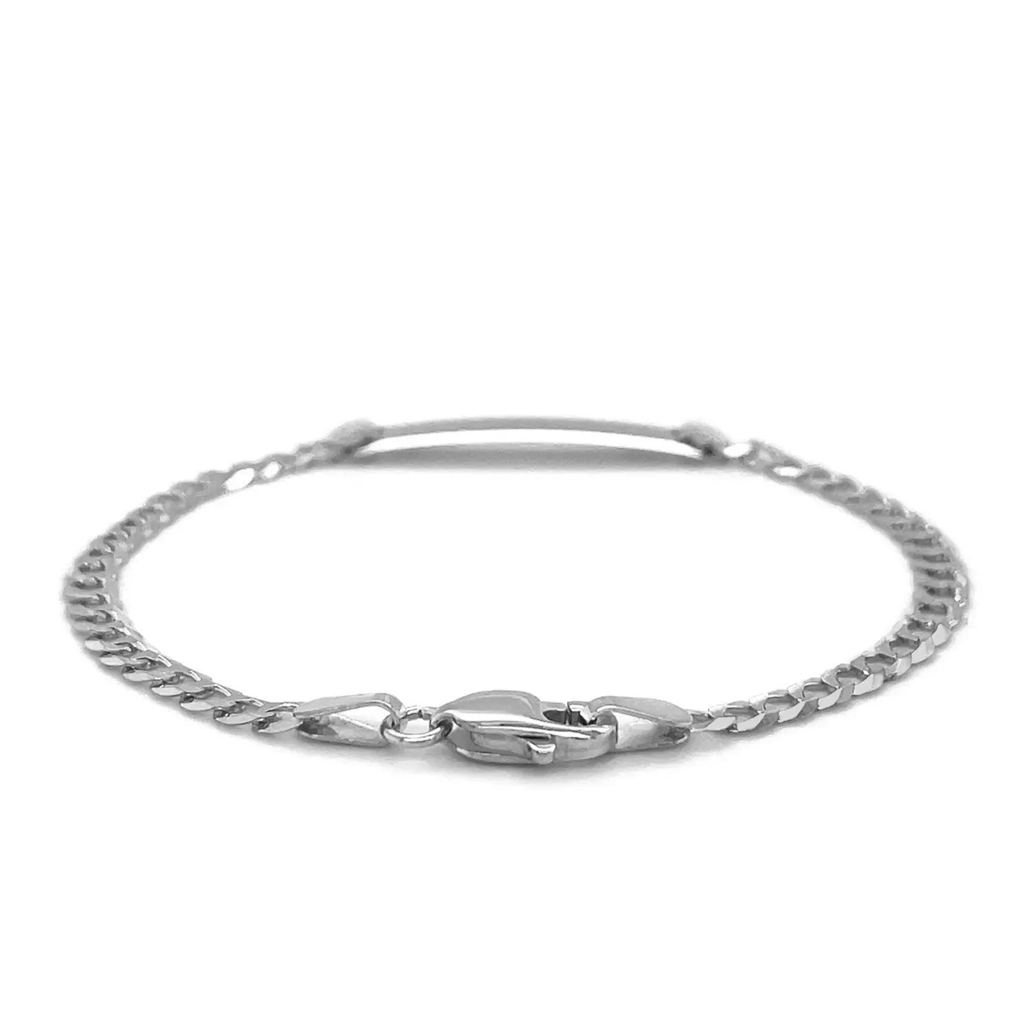 14k White Gold Curb Link Chain Polished Childrens ID Bracelet (3.00 mm) RCJ Bracelets  CELESTIA LUXE JEWELLERS