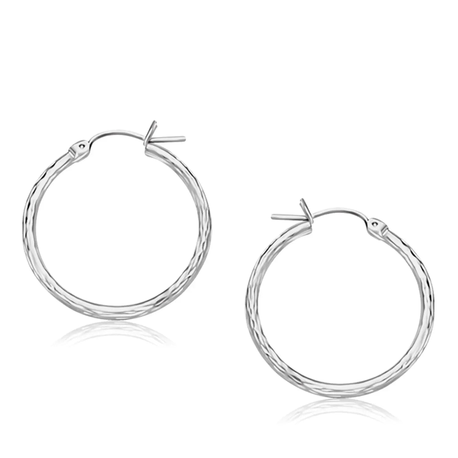 14k White Gold Diamond Cut Hoop Earrings  (2x25mm) RCJ Earrings  CELESTIA LUXE JEWELLERS