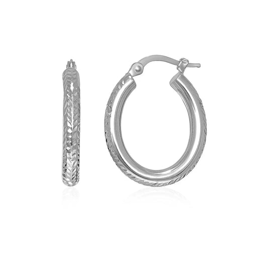 14k White Gold Diamond Cut Textured Oval Hoop Earrings. RCJ Earrings  CELESTIA LUXE JEWELLERS