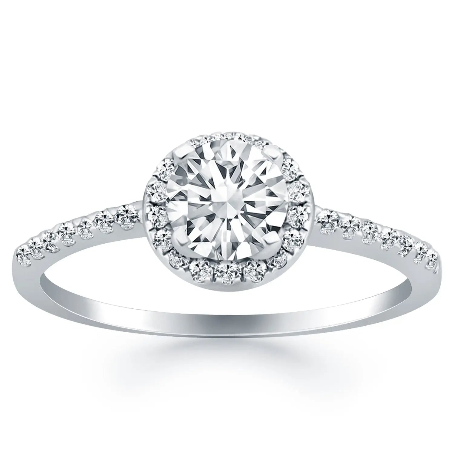 14k White Gold Diamond Halo Collar Engagement Ring RCJ Rings  CELESTIA LUXE JEWELLERS