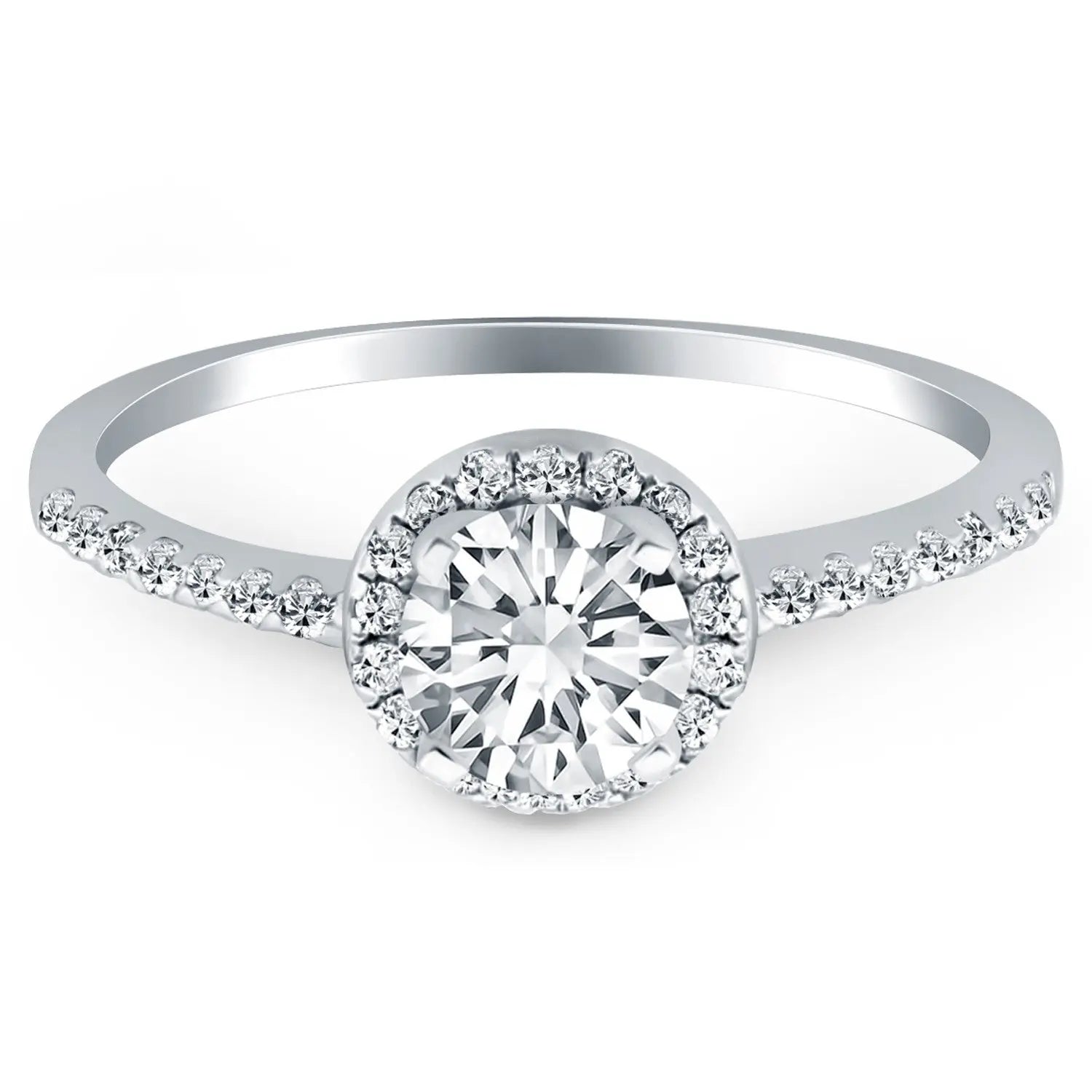 14k White Gold Diamond Halo Collar Engagement Ring RCJ Rings  CELESTIA LUXE JEWELLERS