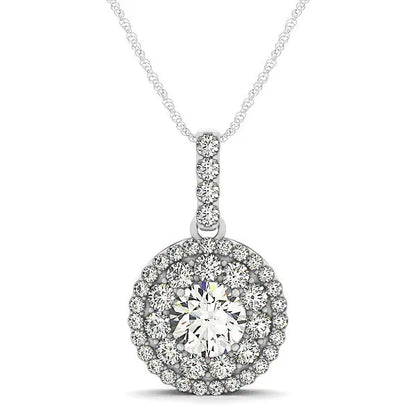 14k White Gold Diamond Halo Round Shape Pendant (1 1/4 cttw) RCJ Necklaces  CELESTIA LUXE JEWELLERS