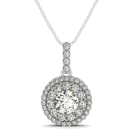 14k White Gold Diamond Halo Round Shape Pendant (1 1/4 cttw) RCJ Necklaces  CELESTIA LUXE JEWELLERS