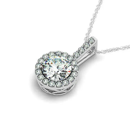 14k White Gold Diamond Halo Round Style Pendant (5/8 cttw) RCJ Necklaces  CELESTIA LUXE JEWELLERS