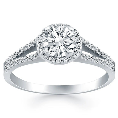 14k White Gold Diamond Halo Split Shank Engagement Ring RCJ Rings  CELESTIA LUXE JEWELLERS