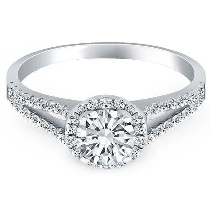 14k White Gold Diamond Halo Split Shank Engagement Ring RCJ Rings  CELESTIA LUXE JEWELLERS