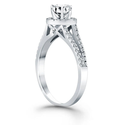 14k White Gold Diamond Halo Split Shank Engagement Ring RCJ Rings  CELESTIA LUXE JEWELLERS