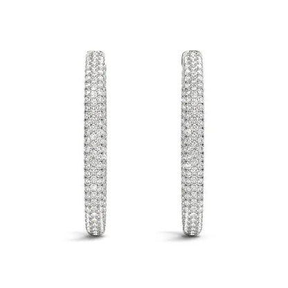14k White Gold Diamond Hoop Double Sided Three Row Earrings (2 cttw) RCJ Earrings  CELESTIA LUXE JEWELLERS