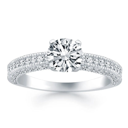 14k White Gold Diamond Micropave Milgrain Engagement Ring RCJ Rings  CELESTIA LUXE JEWELLERS