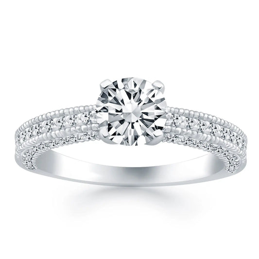 14k White Gold Diamond Micropave Milgrain Engagement Ring RCJ Rings  CELESTIA LUXE JEWELLERS