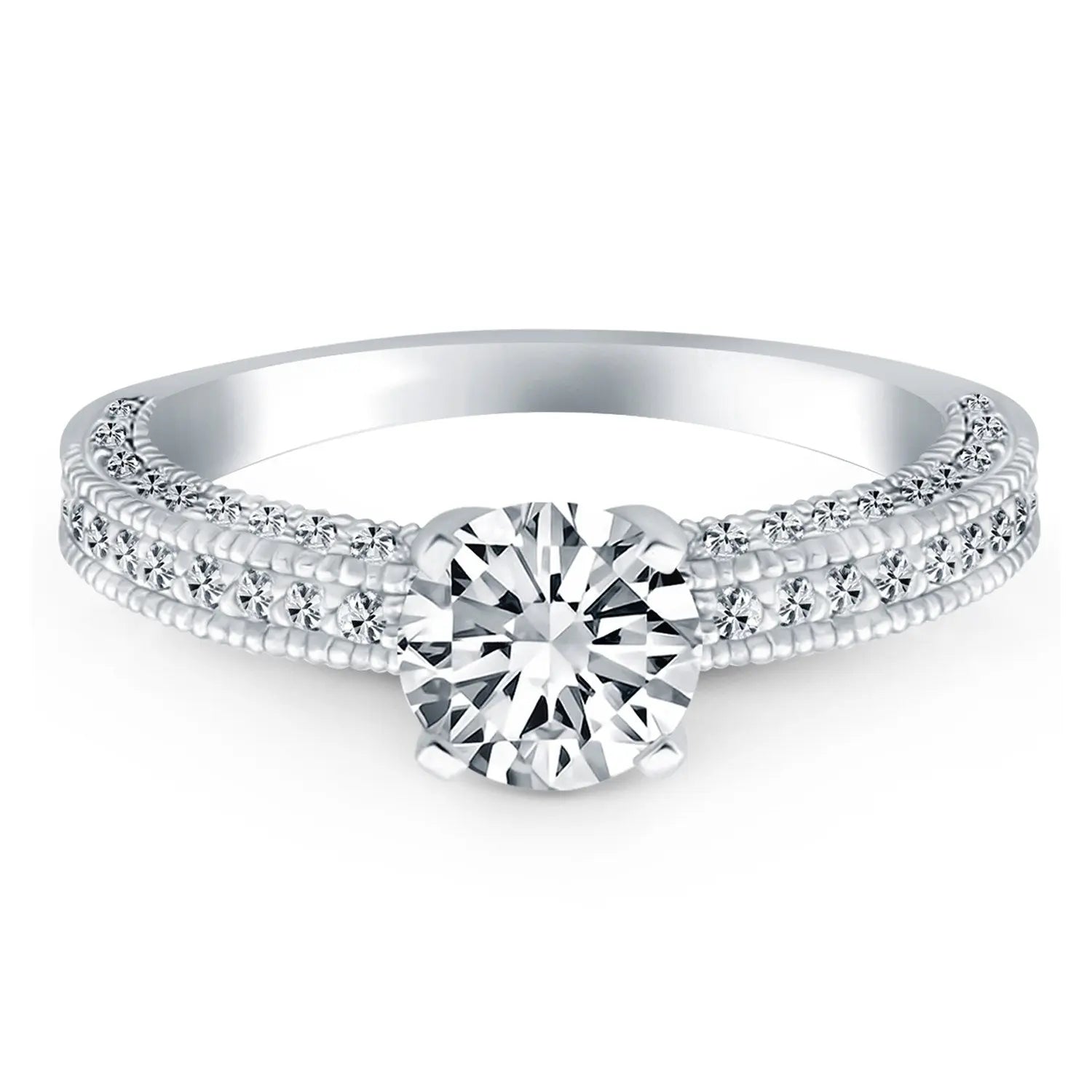14k White Gold Diamond Micropave Milgrain Engagement Ring RCJ Rings  CELESTIA LUXE JEWELLERS