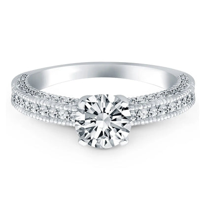 14k White Gold Diamond Micropave Milgrain Engagement Ring RCJ Rings  CELESTIA LUXE JEWELLERS