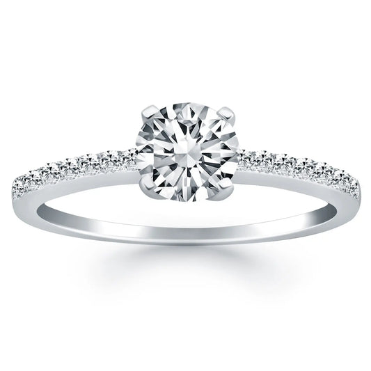 14k White Gold Engagement Ring with Pave Diamond Band RCJ Rings  CELESTIA LUXE JEWELLERS