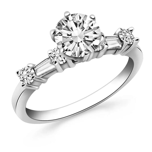 14k White Gold Engagement Ring with Round and Baguette Diamonds RCJ Rings  CELESTIA LUXE JEWELLERS