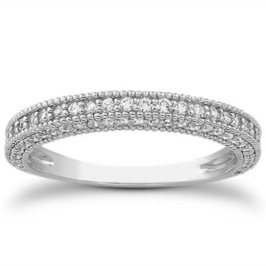 14k White Gold Fancy Pave Diamond Milgrain Textured Wedding Ring Band RCJ Rings  CELESTIA LUXE JEWELLERS