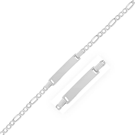 14k White Gold Figaro Chain Fancy Childrens ID Bracelet (3.30 mm) RCJ Bracelets  CELESTIA LUXE JEWELLERS