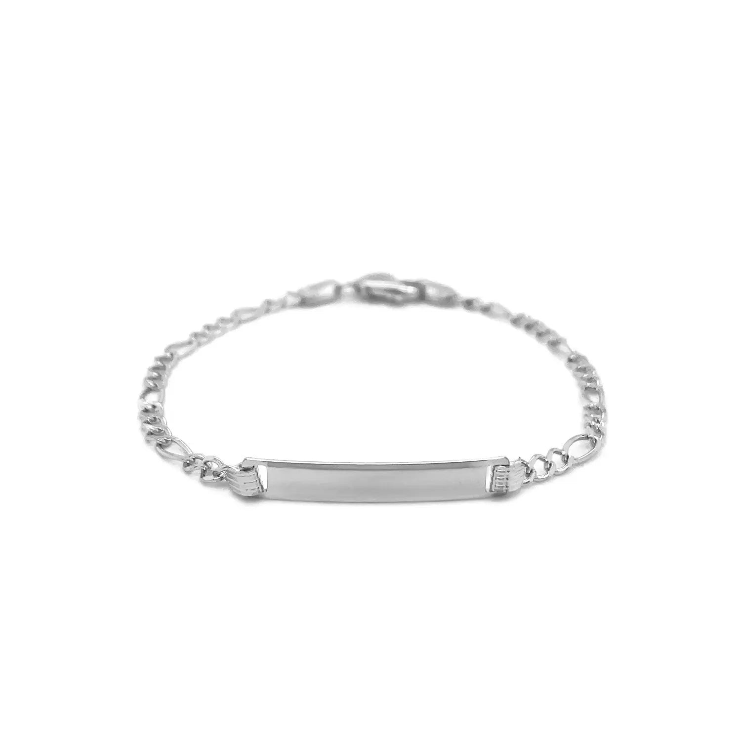 14k White Gold Figaro Chain Fancy Childrens ID Bracelet (3.30 mm) RCJ Bracelets  CELESTIA LUXE JEWELLERS