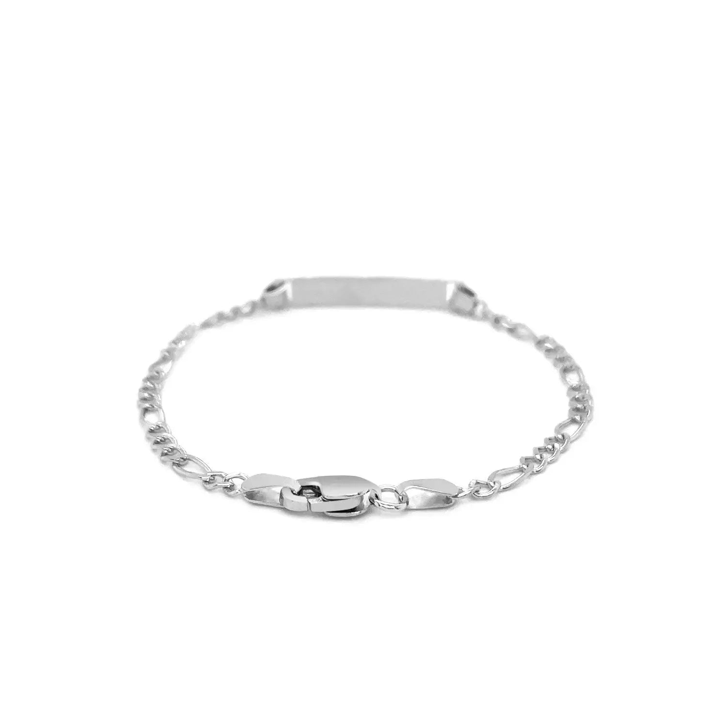 14k White Gold Figaro Chain Fancy Childrens ID Bracelet (3.30 mm) RCJ Bracelets  CELESTIA LUXE JEWELLERS