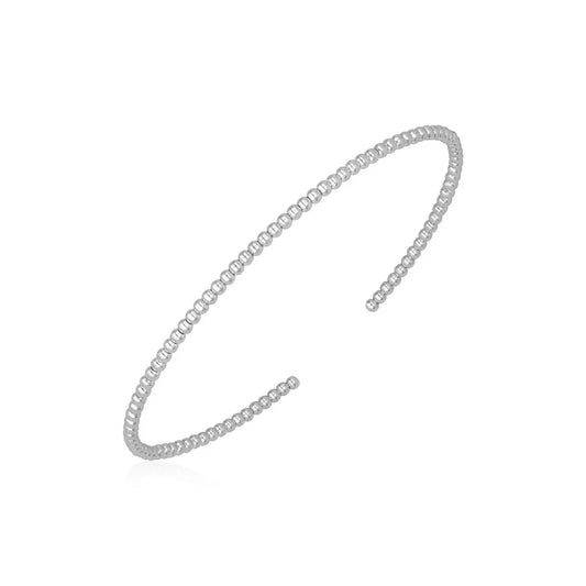 14k White Gold High Polish Bead Cuff Bangle (2.00 mm) RCJ Bangles  CELESTIA LUXE JEWELLERS