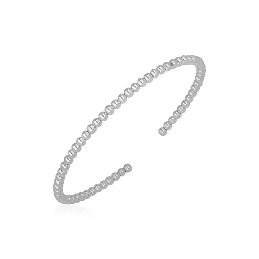 14k White Gold High Polish Bead Cuff Bangle (3.00 mm) RCJ Bangles  CELESTIA LUXE JEWELLERS