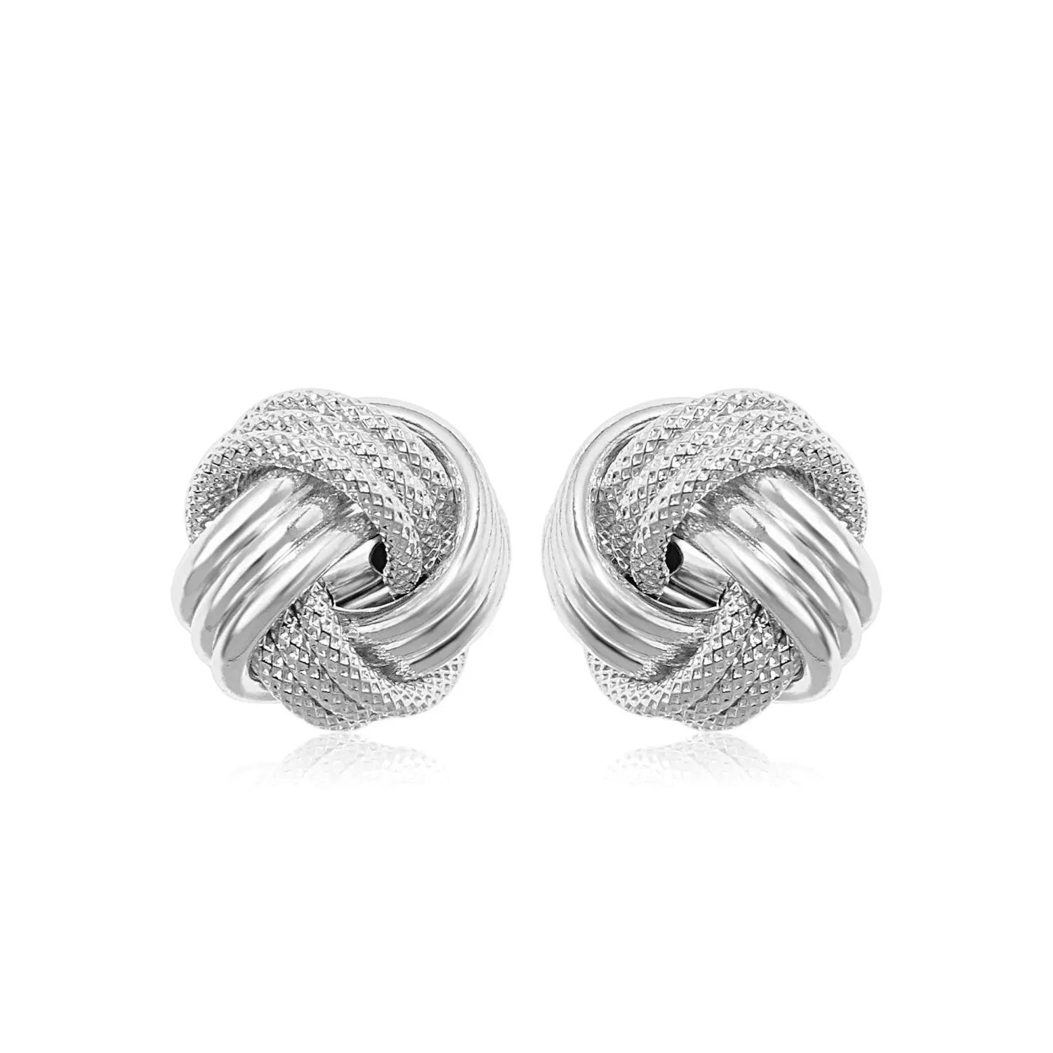 14k White Gold Love Knot with Ridge Texture Earrings RCJ Earrings  CELESTIA LUXE JEWELLERS