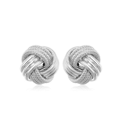 14k White Gold Love Knot with Ridge Texture Earrings RCJ Earrings  CELESTIA LUXE JEWELLERS
