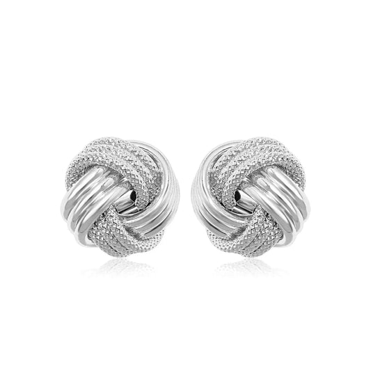 14k White Gold Love Knot with Ridge Texture Earrings RCJ Earrings  CELESTIA LUXE JEWELLERS