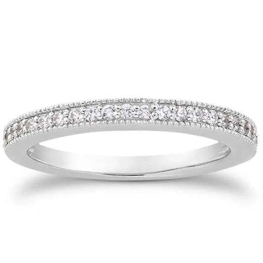 14k White Gold Pave Diamond Milgrain Wedding Ring Band Set 1/2 Around RCJ Rings  CELESTIA LUXE JEWELLERS