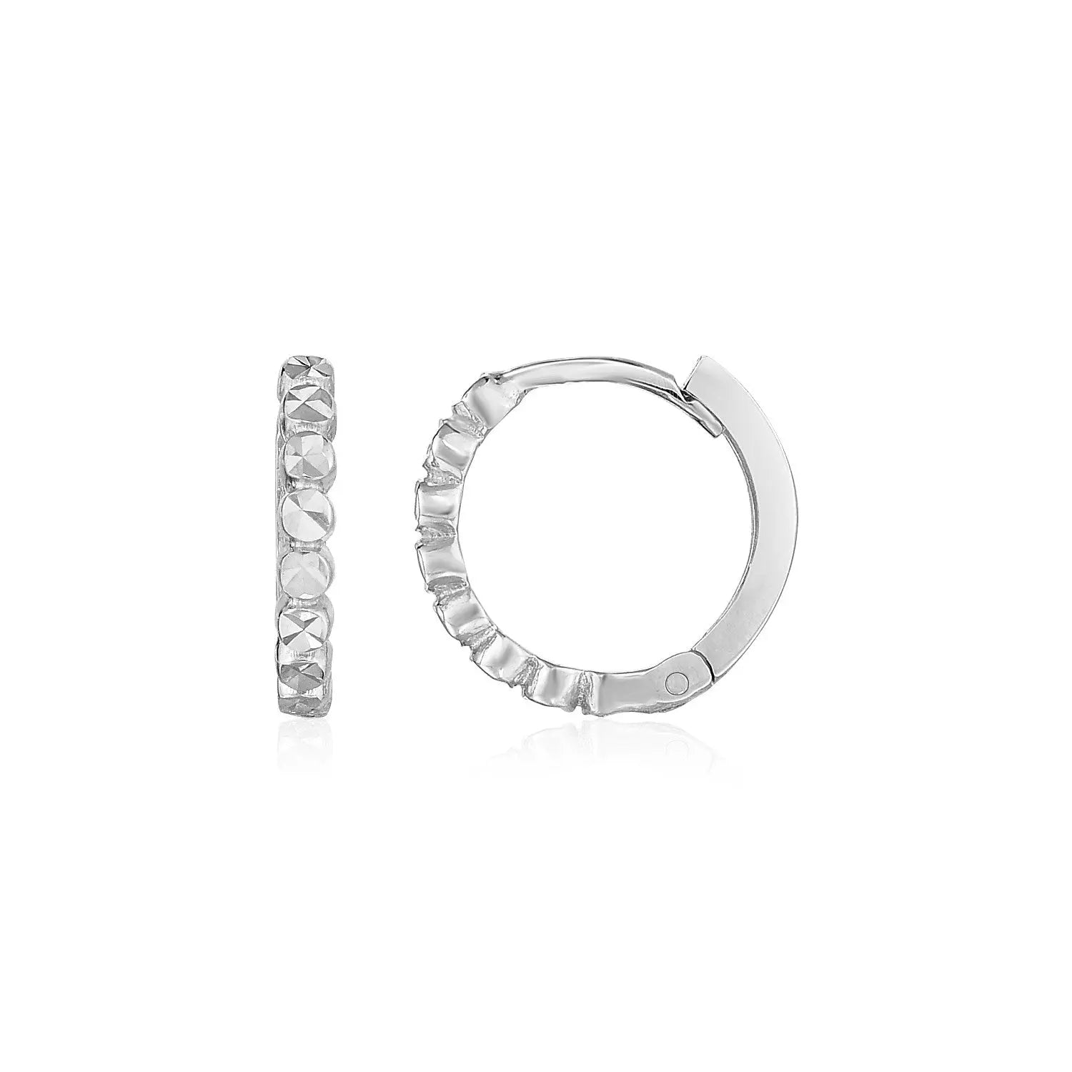 14k White Gold Petite Textured Round Hoop Earrings RCJ Earrings  CELESTIA LUXE JEWELLERS