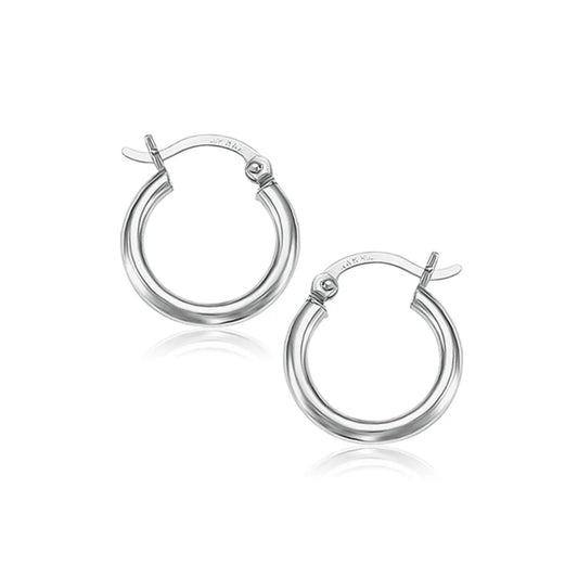 14k White Gold Polished Hoop Earrings (2x15mm) RCJ Earrings  CELESTIA LUXE JEWELLERS